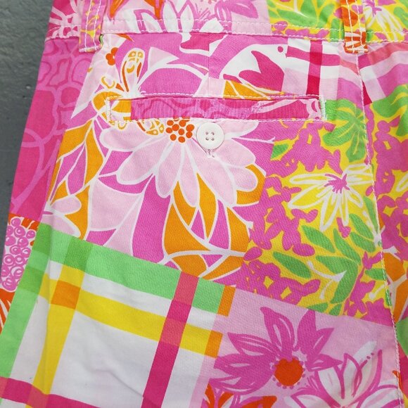 Lilly Pulitzer Shorts Size 4 Bermuda Pink Green Floral Patchwork Stretch Cotton - Picture 6 of 12